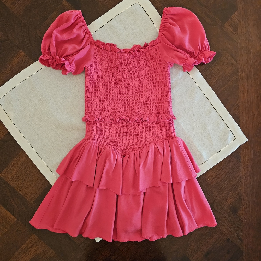 KatieJNYC / Katie J NYC Tween Lainey Puff Sleeve Dress in Shocking Pink Sz M